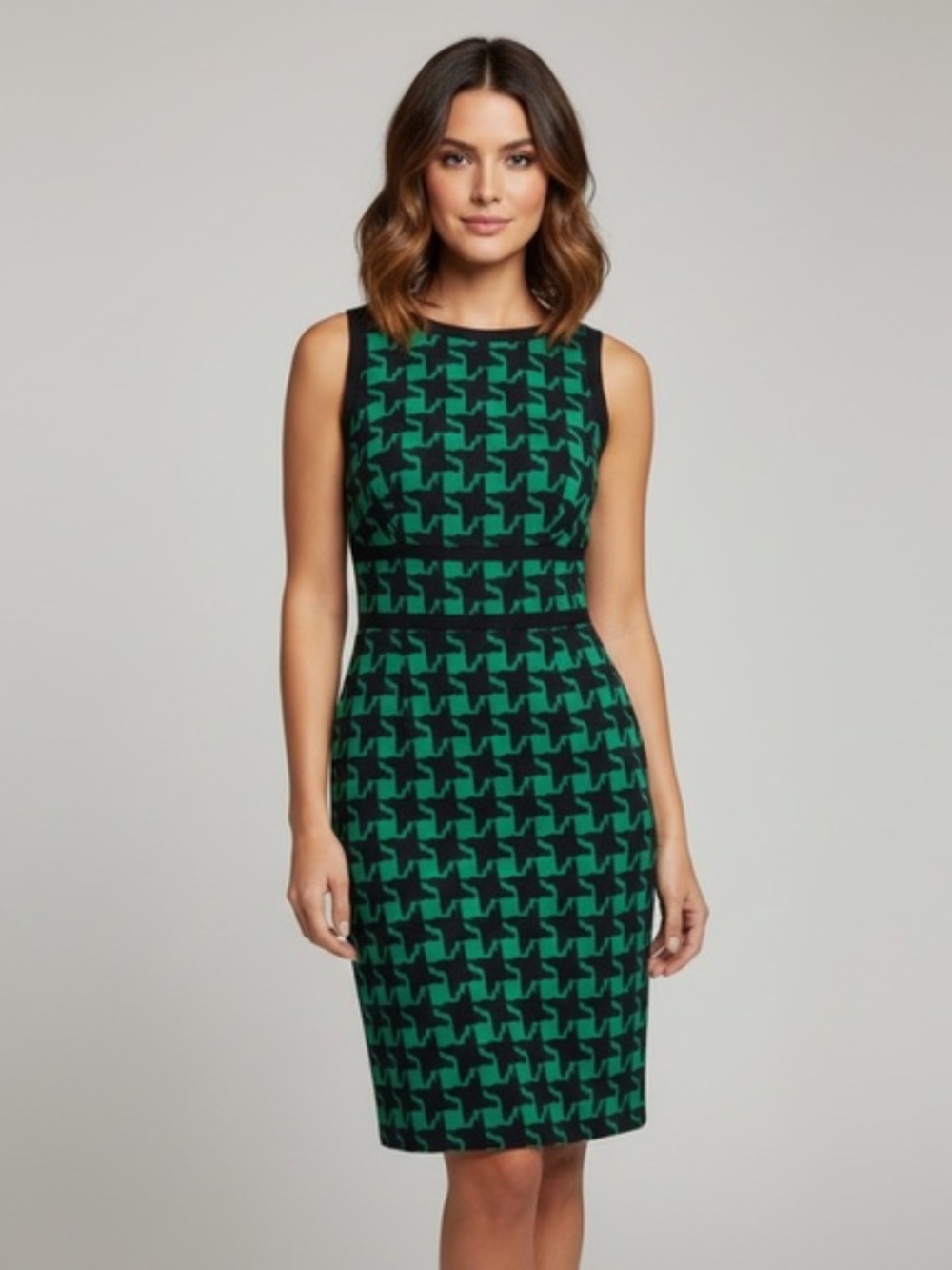Carlisle Green Black Houndstooth Sleeveless Dress Size 8